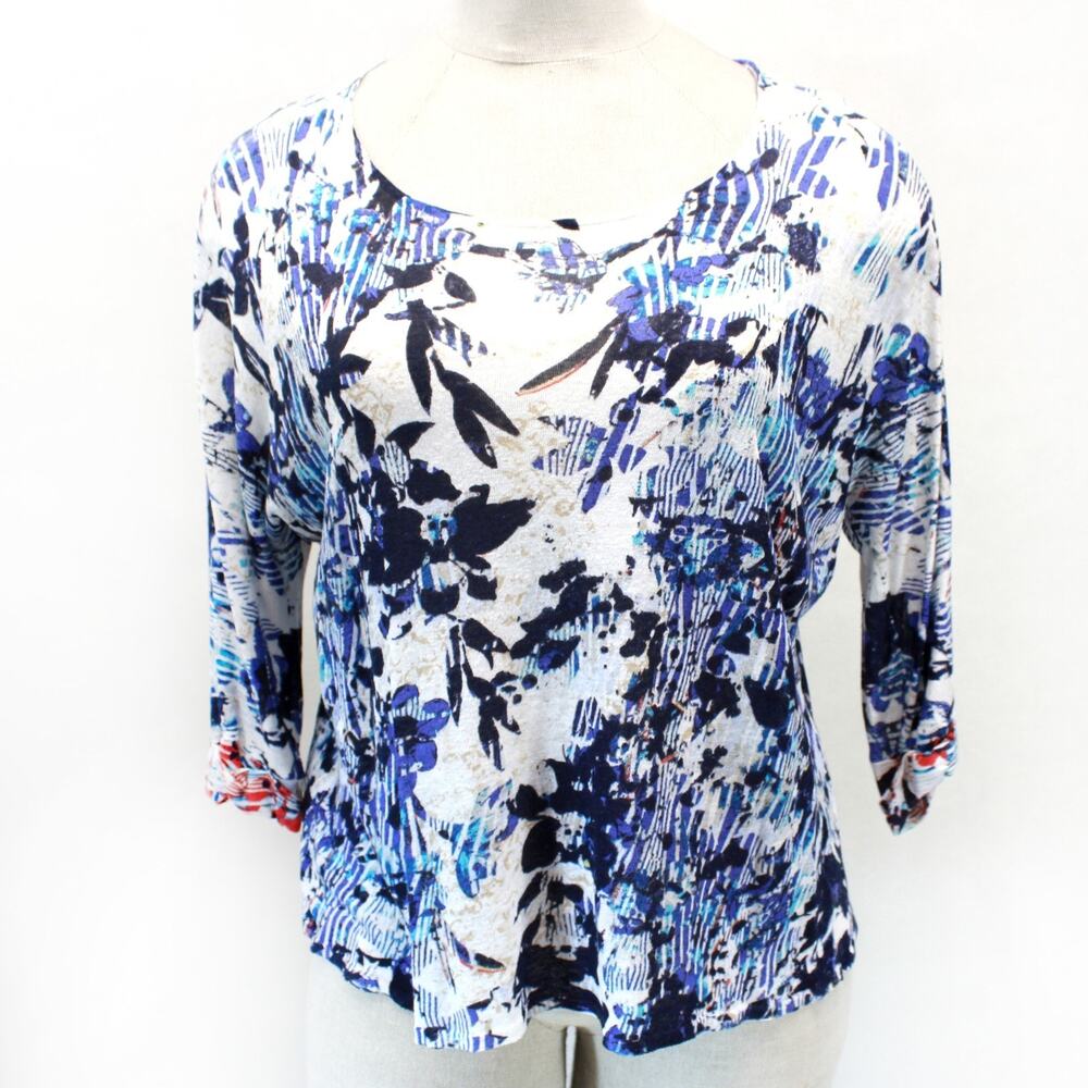 Nic + Zoe NZT Abstract Floral Print 3/4 Sleeve Casual Blouse Top Plus 2X - Picture 2 of 8